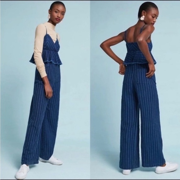 Anthropologie Pants - Anthropologie Ett:twa Peplum Striped Denim Jumpsuit Size Small